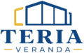 Logo de Teria Veranda avec structure en bleu et accents en jaune.